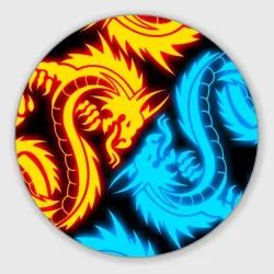 Круглый коврик для мышки Неоновые драконы neon dragons