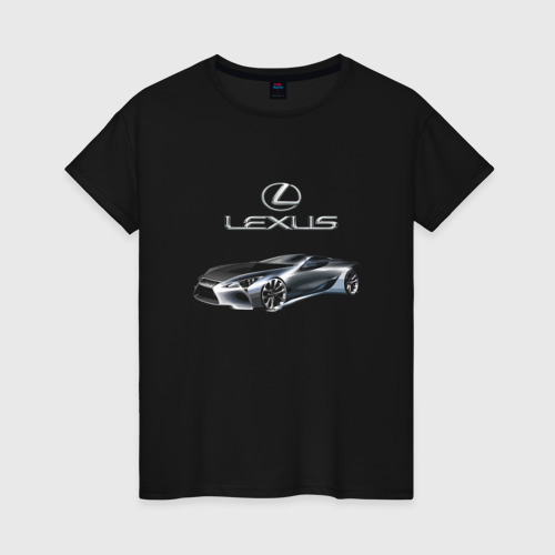 Женская футболка хлопок с принтом Lexus / Motorsport, вид спереди #2