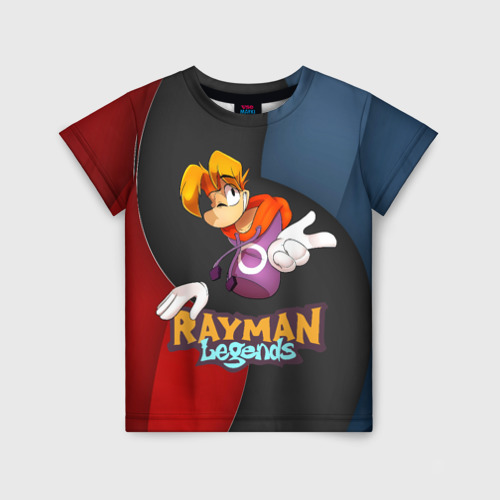 Детская футболка с принтом Rayman на абстрактном фоне, вид спереди №1