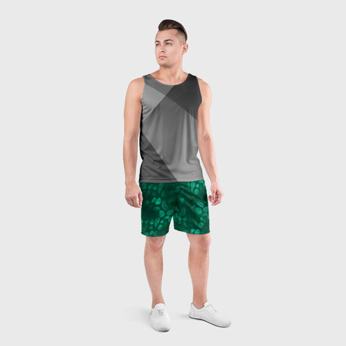 Мужские шорты спортивные с принтом Яркие зеленые листья, вид сбоку #3