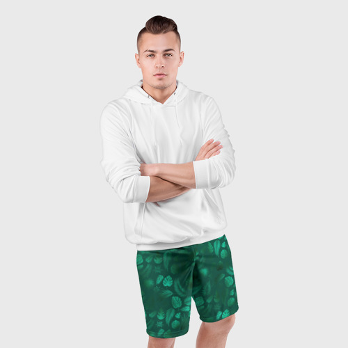 Мужские шорты спортивные с принтом Яркие зеленые листья, фото #4