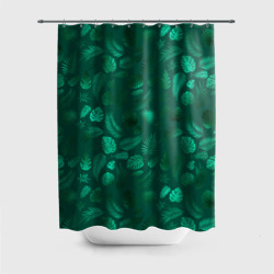 Штора 3D для ванной Яркие зеленые листья