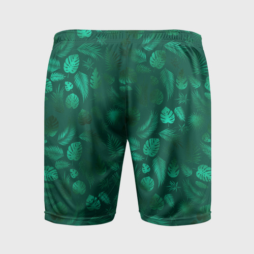Мужские шорты спортивные с принтом Яркие зеленые листья, вид сзади #1