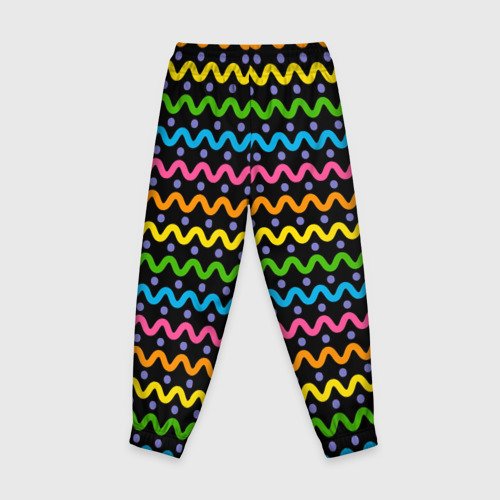Детские брюки 3D с принтом Разноцветные волнистые  линии, вид сзади #1