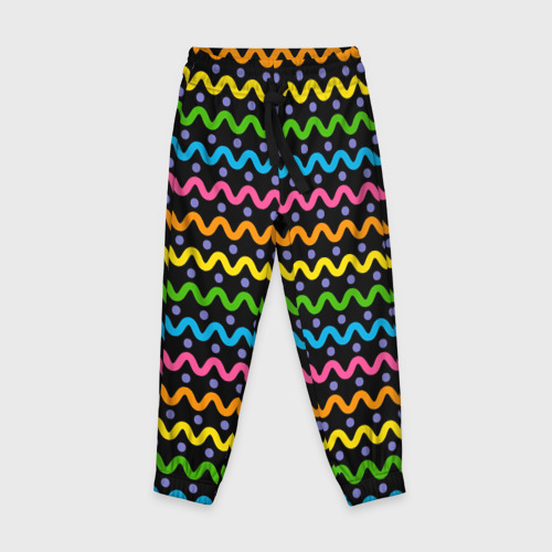 Детские брюки 3D с принтом Разноцветные волнистые  линии, вид спереди #2