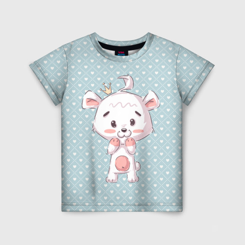 Детская футболка с принтом Маленький мишка с короной, вид спереди №1