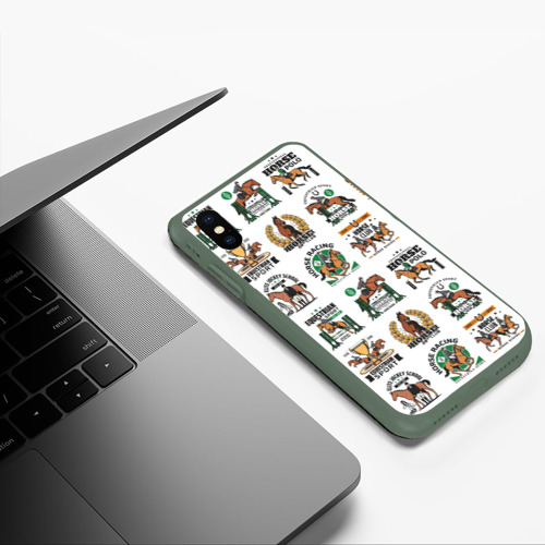 Чехол для iPhone XS Max матовый Конный спорт Паттерн, цвет темно-зеленый - фото 5