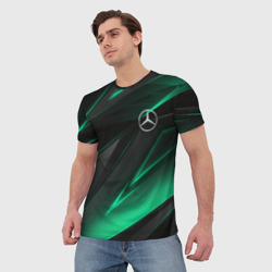 Мужская футболка 3D Mercedes-Benz AMG neon stripes petronas - фото 2