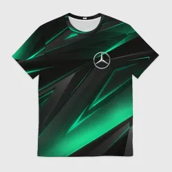 Мужская футболка 3D Mercedes-Benz AMG neon stripes petronas
