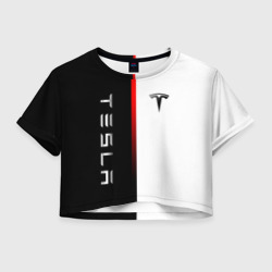 Женская футболка Crop-top 3D Тесла - Tesla красная линия минимализм