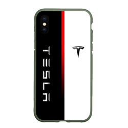 Чехол для iPhone XS Max матовый Тесла - Tesla красная линия минимализм