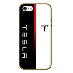 Чехол для iPhone 5/5S матовый Тесла - Tesla красная линия минимализм