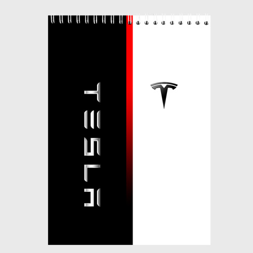 Скетчбук Тесла - Tesla красная линия минимализм, цвет белый