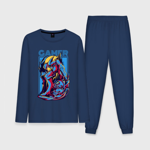Мужская пижама с лонгсливом хлопок Космический ребёнок геймер, цвет темно-синий