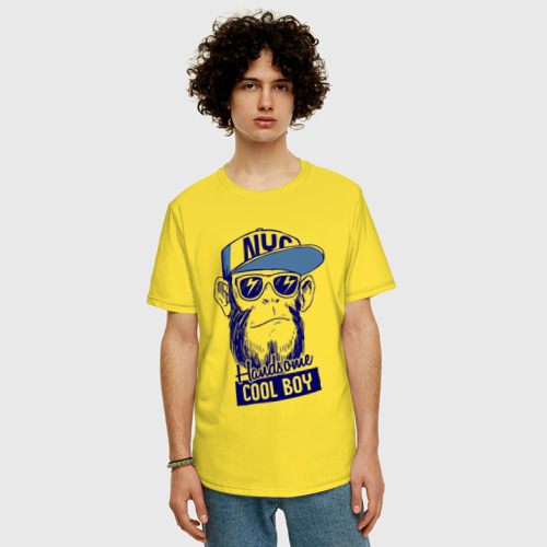 Мужская футболка хлопок Oversize Обезьяна крутой парень, цвет желтый - фото 3