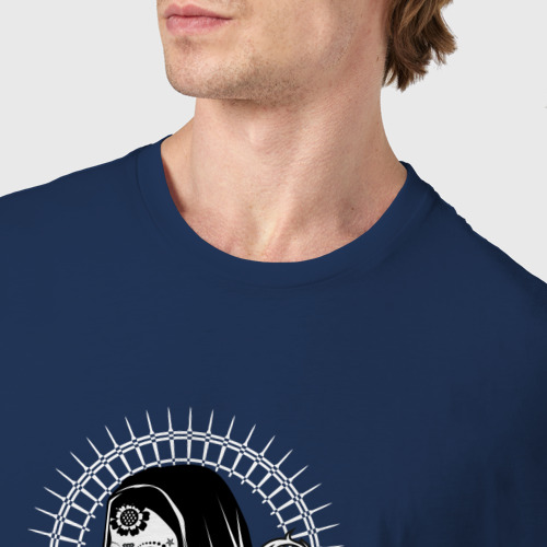 Мужская футболка хлопок Девушка с длинными волосами и тату, цвет темно-синий - фото 6
