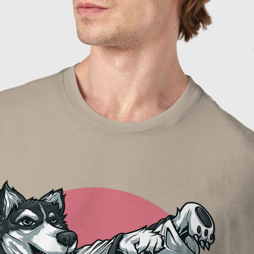 Мужская футболка хлопок Волк боец, цвет миндальный - фото 6