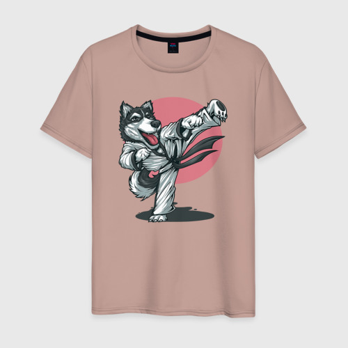 Мужская футболка хлопок Волк боец, цвет пыльно-розовый