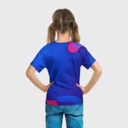 Футболка с принтом Синий globox Rayman для ребенка, вид на модели сзади №3. Цвет основы: белый