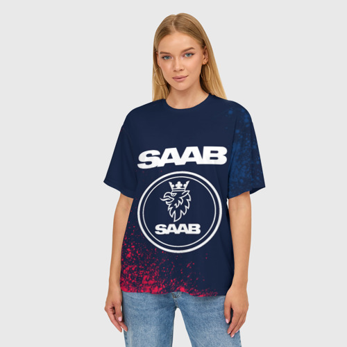 Женская футболка oversize 3D Saab - Краска, цвет 3D печать - фото 3