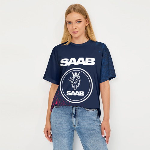 Женская футболка oversize 3D Saab - Краска, цвет 3D печать - фото 5