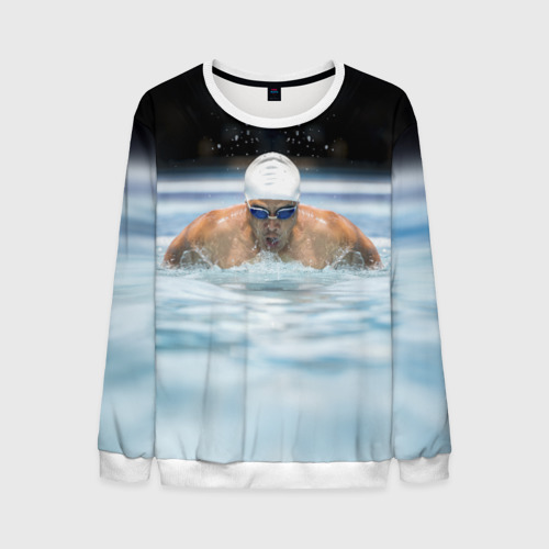 Мужской свитшот 3D Плавание Пловец, цвет белый