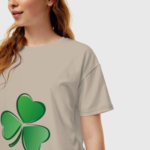 Женская футболка хлопок Oversize Ирландский Клевер День Св. Патрика, цвет миндальный - фото 3