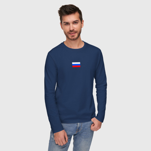 Мужской лонгслив хлопок Флаг России минимализм, цвет темно-синий - фото 3