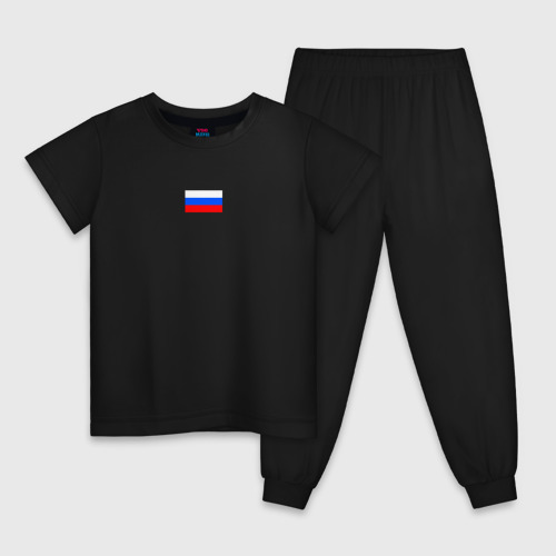 Детская пижама хлопок Флаг России минимализм, цвет черный