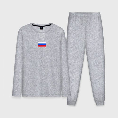 Мужская пижама с лонгсливом хлопок Флаг России минимализм, цвет меланж