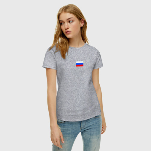 Женская футболка хлопок с принтом ФЛАГ РОССИИ | МИНИМАЛИЗМ, фото на моделе #1