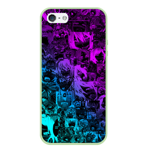 Чехол для iPhone 5/5S матовый Ahegao neon girl неоновый ахегао, цвет салатовый