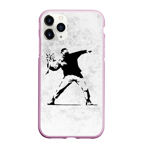 Чехол для iPhone 11 Pro Max матовый Banksy бунт Riot Бэнкси, цвет розовый
