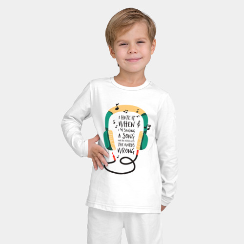 Детская пижама с лонгсливом хлопок Наушники и ноты, цвет белый - фото 3