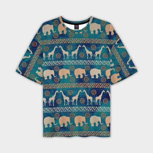 Мужская футболка oversize 3D Жирафы и слоны, цвет 3D печать