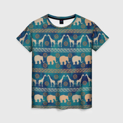 Женская футболка 3D Жирафы и слоны