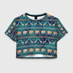 Женская футболка Crop-top 3D Жирафы и слоны