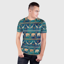 Мужская футболка 3D Slim Жирафы и слоны - фото 2