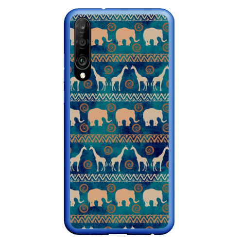 Чехол для Honor P30 с принтом Жирафы и слоны, вид спереди #2