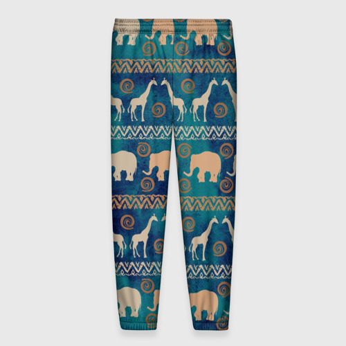 Мужские брюки 3D с принтом Жирафы и слоны, вид сзади #1