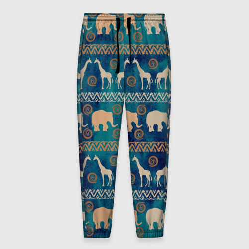 Мужские брюки 3D с принтом Жирафы и слоны, вид спереди #2