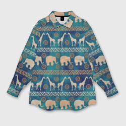 Женская рубашка oversize 3D Жирафы и слоны