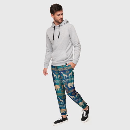 Мужские брюки 3D с принтом Жирафы и слоны, фото на моделе #1