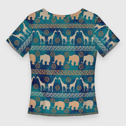 Женская футболка 3D Slim Жирафы и слоны, цвет 3D печать - фото 2