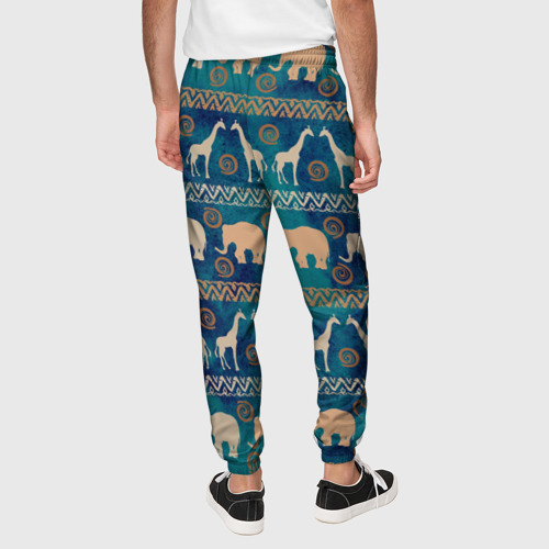 Мужские брюки 3D с принтом Жирафы и слоны, вид сзади #2