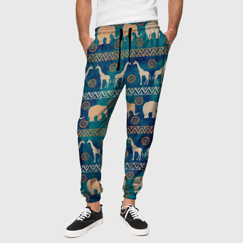Мужские брюки 3D с принтом Жирафы и слоны, вид сбоку #3
