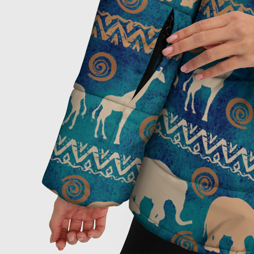 Женская зимняя куртка Oversize Жирафы и слоны, цвет черный - фото 6