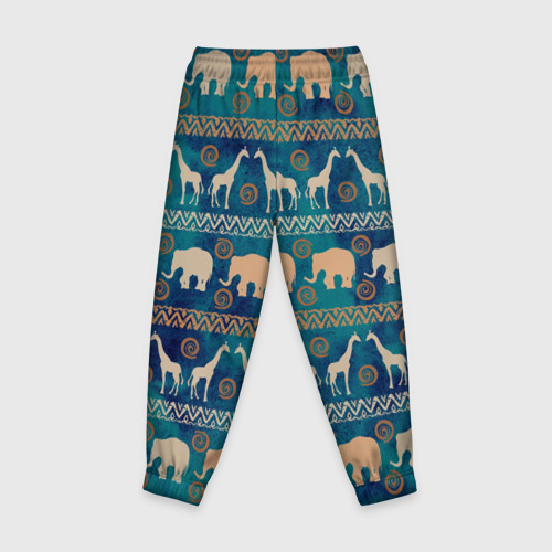 Детские брюки 3D с принтом Жирафы и слоны, вид сзади #1