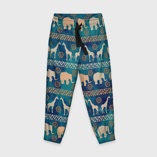 Детские брюки 3D с принтом Жирафы и слоны, вид спереди #2