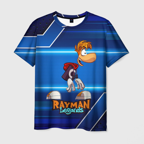 Мужская футболка с принтом Rayman синий абстрактный фон, вид спереди №1